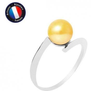 Gemme d'Eau Douce – Bague Ronde 7‑8 mm – Dualité Gold‑White