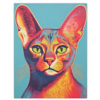 Retro Riso Abyssinian Cat Lino Design – Unframed