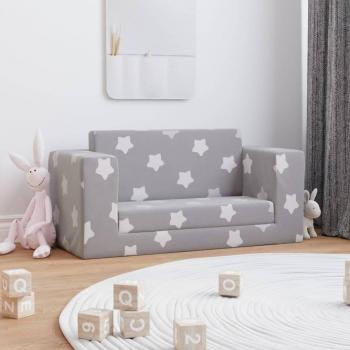 Divano per Bambini in Peluche Grigio Chiaro 2 Posti con Stelle