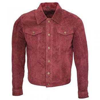 Infinity Men's Burgundy Goat Suede Trucker Jacket