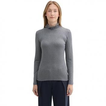 TOM TAILOR Damen Langarm-Rollkragenshirt im Vichy-Karo-Design aus LENZING™ ECOVERO™