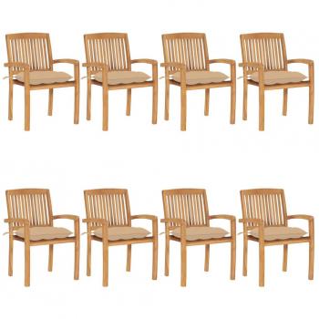 Set de 8 chaises de jardin en teck avec coussins confortables