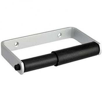 Brushed Aluminium Toilet Roll Holder with Black Roller and Screws