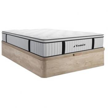 Set letto 160x200cm con rete contenitore in legno chiaro + materasso a molle insacchettate e topper integrato 28cm