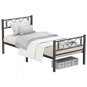 Schwarzes Einzelbett aus Metall 90 x 190 cm mit Kopfteil, einfache Montage
