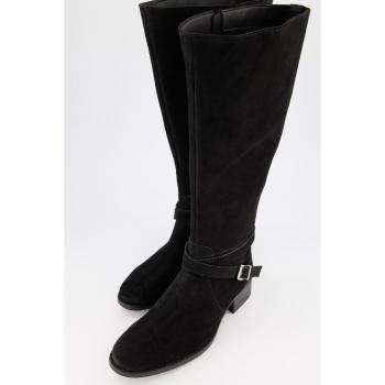 Plus Size Knee High Soft Suede Boots for Women, Black, Size 6.5, Faux Leather