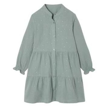 Sage Green Cotton Gauze Polka Dot Dress, 4-5 Years
