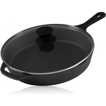 Poêle Toro à barbecue en fonte + couvercle vitré Ø 26 cm