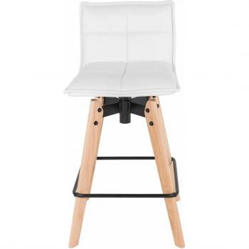 Chaise snack AGATHE avec pieds en chêne, simili cuir blanc
