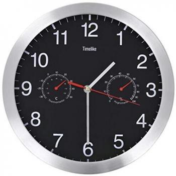VidaXL Black Quartz Wall Clock with Hygrometer and Thermometer