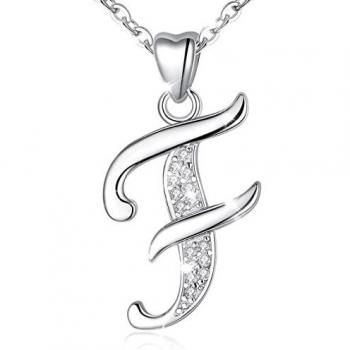 Pendentif Initial en Argent 925 Lettre de l'alphabet avec Zircon Cubique, Chaîne 46cm Lettre F