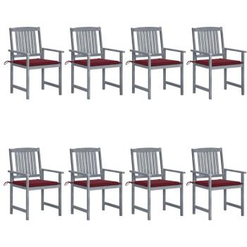 Conjunto de 8 Cadeiras de Jardim com Almofadas em Acácia Cinza