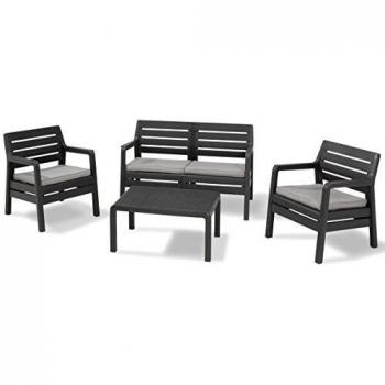 Set arredamento giardino Delano con divano 2 posti, 2 poltrone e tavolino, grafite