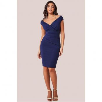 Goddiva Women's Navy Pleated Midi Dress