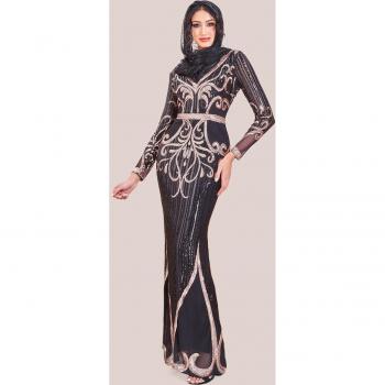 Modesty Sequin & Mesh Maxi Dress