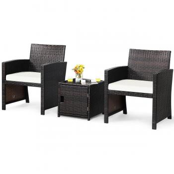 3-Piece Outdoor Rattan Bistro Set with Waterproof Covers