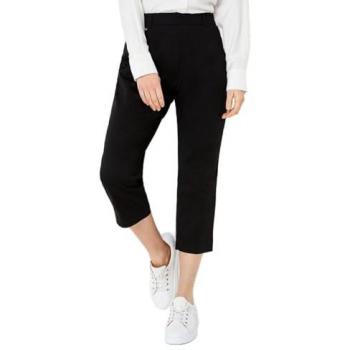 Petite Women's Black Stretch Crop Trousers with Side Zip