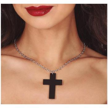 Collier adulte croix noire, 6 cm de long