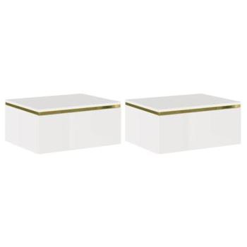 VUKIA Comodini sospesi – bianco lucido, cassetto dorato (Lotto)