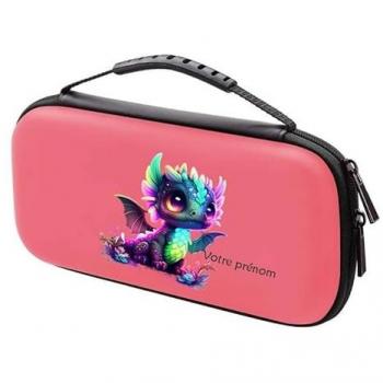 Étui Pochette personnalisable rose corail dragon fluo 2 pour Nintendo Switch Lite