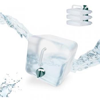 Set di 4 Taniche da Campeggio Pieghevoli con Rubinetto, 5 Litri, Trasparente Verde
