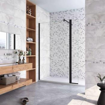 AICA Sanitaire Mampara Walk-in 90 cm: Panel Fijo + Lateral Giratorio, Vidrio 8 mm Antical, Barra Negra Mate