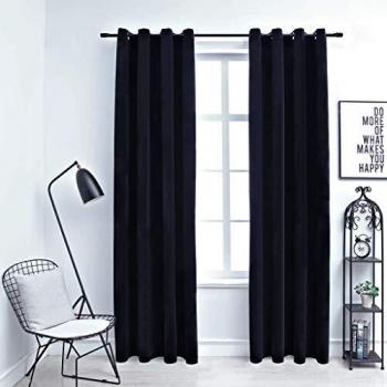 VidaXL Room Darkening Curtains with Rings 2 pcs Velvet Black 140x175 cm