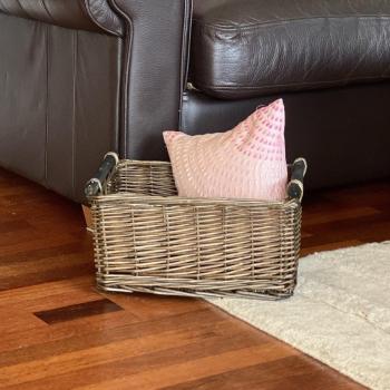TOPFURNISHING Oak Wicker Log Storage Basket with Handles
