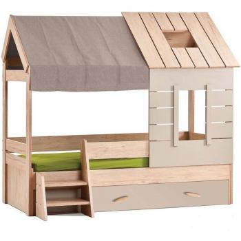 Dormilón: Cama Infantil Casita con Cajón en Gris Aglomerado 90x200