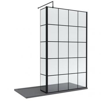 Modern 8mm Glass Walk-In Wetroom Screen with Hinged Return and Grey Shower Tray