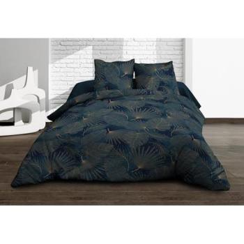 Parure drap plat et drap-housse 140x190, 2 taies, coton 57 fils, bleu Olinda