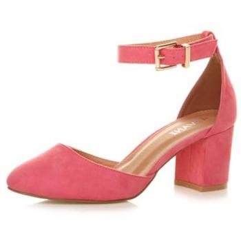 Mid-Block Heel with Ankle Strap – Faux Suede, Two-Piece, Coral