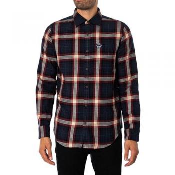 Oregon Check Shirt Navy Blue Long Sleeve S