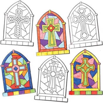 Cross Colour-in Window Decorations (Pack of 18)