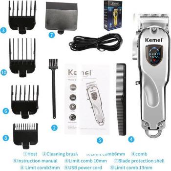 Cortadora de pelo Kemei inalámbrica con LCD