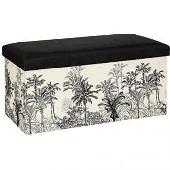 Pouf pliant double Benicio en bois et tissu imprimé Noir & Blanc