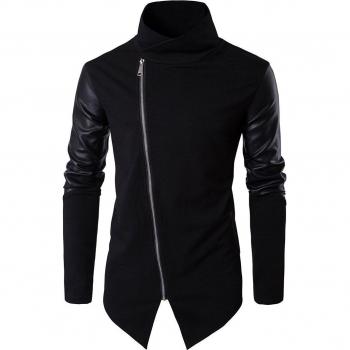 Veste slim en cuir noir patchwork pour homme