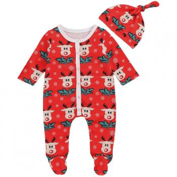 Long Sleeve Elk Print Infant Outfit 0-18M