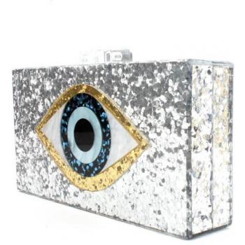 Bling Black Gold Glitter Evil Eye Acrylic PVC Evening Handbag