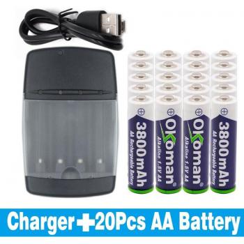 Four-Slot Charger with AA 3800mAh 1.5V Alkaline Rechargeable Batteries