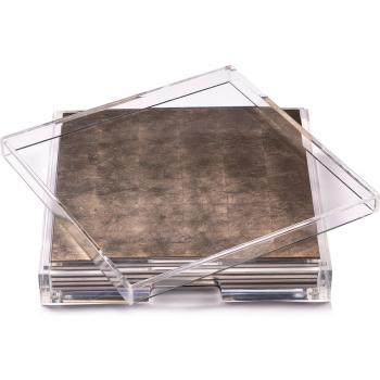 Posh TaupeGlass – Clear Silver Leaf Design