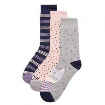 Pack de 3 calcetines térmicos de mujer con estampado de gato Ysabel Mora