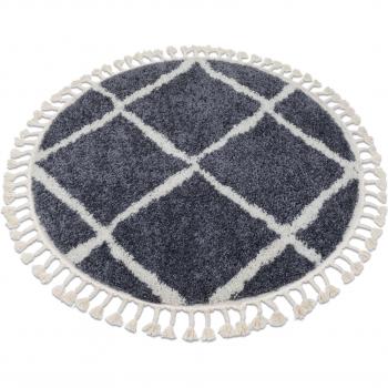 Grey Moroccan Fringed Shag Rug – 160 cm Circle