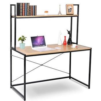 Tavolo Pc con Ripiani in Acciaio e Legno 120x60 cm