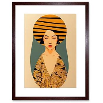 Golden Era Gaze – 9x7” Retro Female Figure, Yellow & Brown Frame