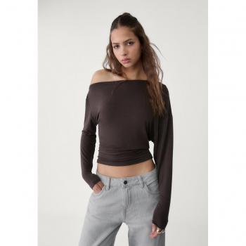 L‑Size Brown Asymmetrical Neck Top
