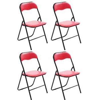 Set de 4 Sillas Plegables Felix Acolchadas Rojo/Negro con Estructura de Metal
