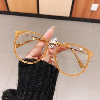 Retro Clear Lens Round Glasses Frame in Leopard Green