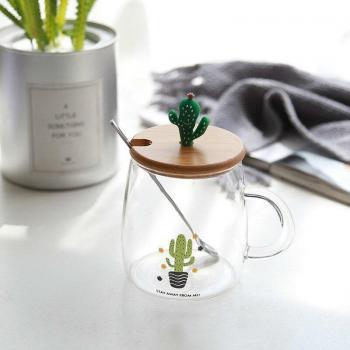 500ML Cactus High Borosilicate Breakfast Mug with Spoon