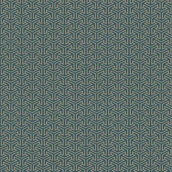 Majorelle Rasch Gold‑Teal 3D Cube Patterned Wallpaper